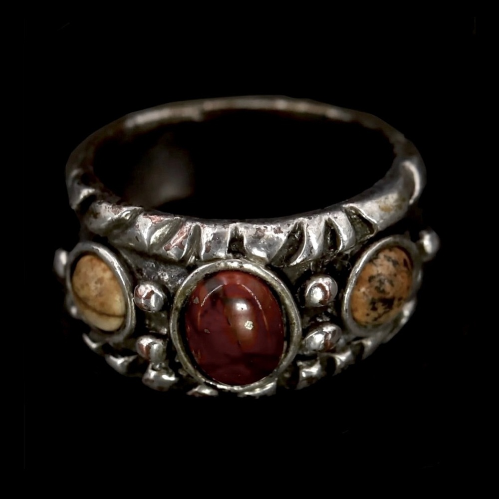 Hopi, Vintage Red Jasper & Tan/Black Silver Lace Jasper Sterling Silver Band